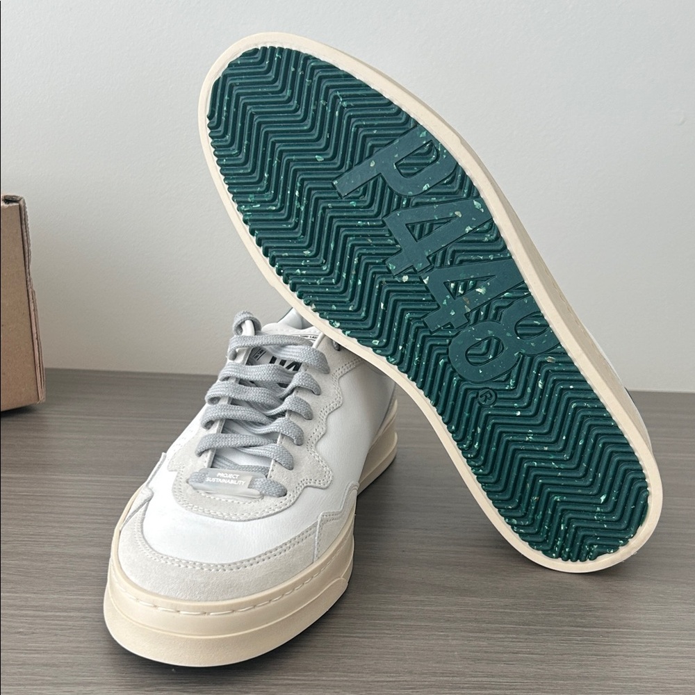 P448 White and Gray Sneakers with Green Accent - Picture 4 of 5
